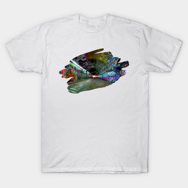 Graffiti Tunnel Black Splash Art Print 1 T-Shirt by Auto-Prints